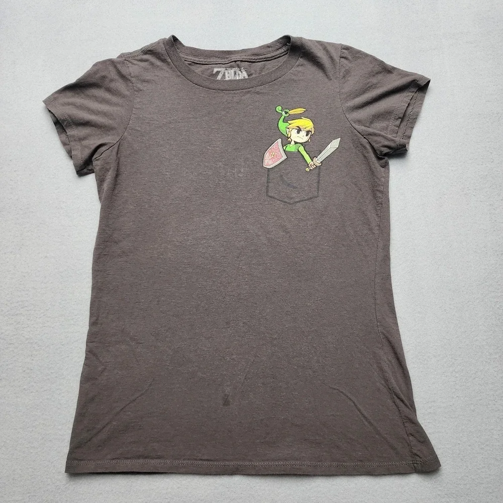 Nintendo The Legend of Zelda Toon Link Pocket Graphic T-Shirt Brown Women's Med.